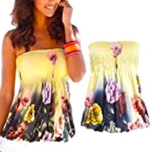 NWOT - Yellow With Vibrant Floral Design Halter Top - Size Jrs. Large